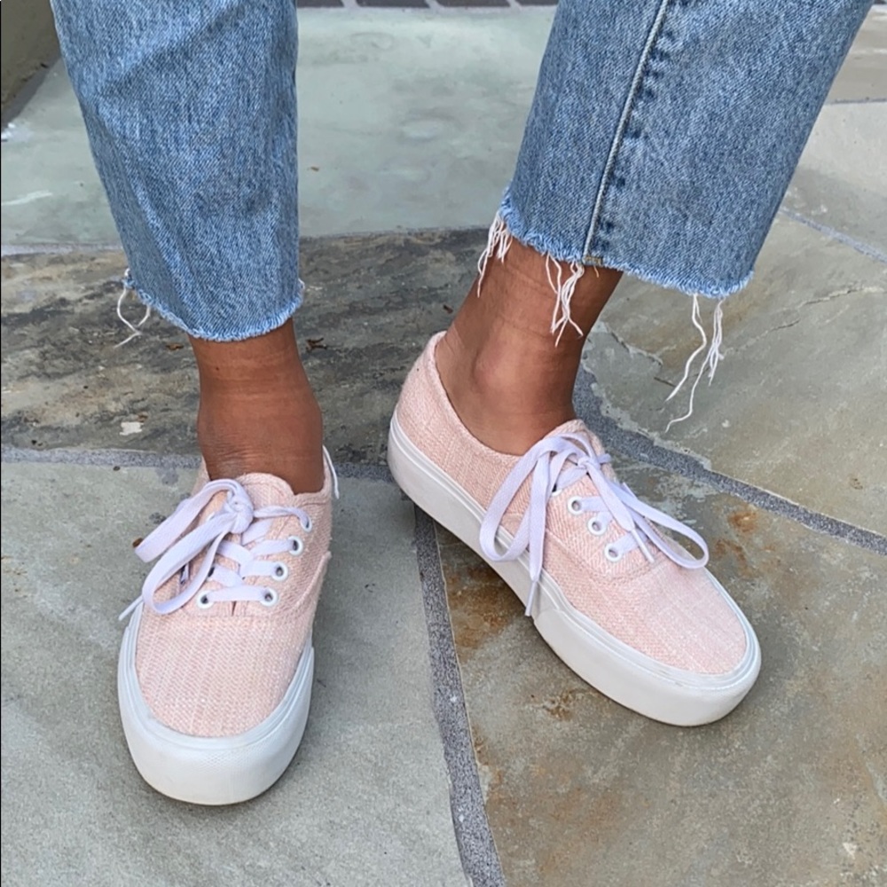 Pink Tweed Platform Lace Up Vans